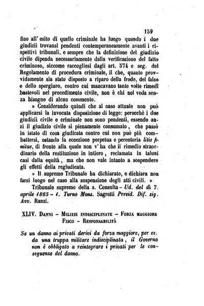 Giornale del Foro in cui si raccolgono le più importanti regiudicate dei supremi tribunali di Roma e dello Stato pontificio in materia civile