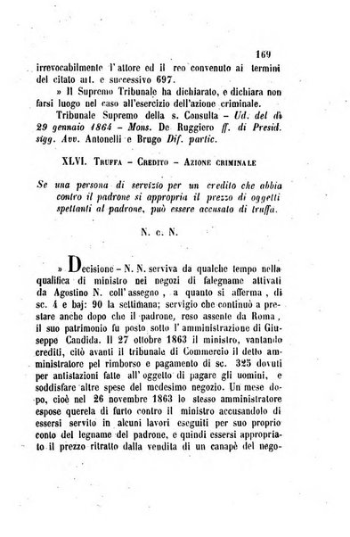 Giornale del Foro in cui si raccolgono le più importanti regiudicate dei supremi tribunali di Roma e dello Stato pontificio in materia civile