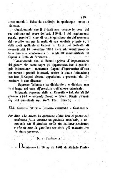 Giornale del Foro in cui si raccolgono le più importanti regiudicate dei supremi tribunali di Roma e dello Stato pontificio in materia civile