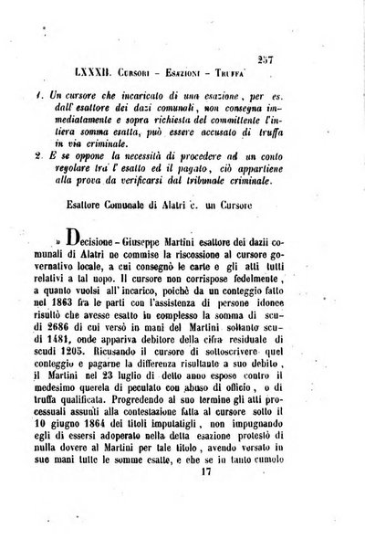 Giornale del Foro in cui si raccolgono le più importanti regiudicate dei supremi tribunali di Roma e dello Stato pontificio in materia civile