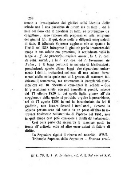 Giornale del Foro in cui si raccolgono le più importanti regiudicate dei supremi tribunali di Roma e dello Stato pontificio in materia civile