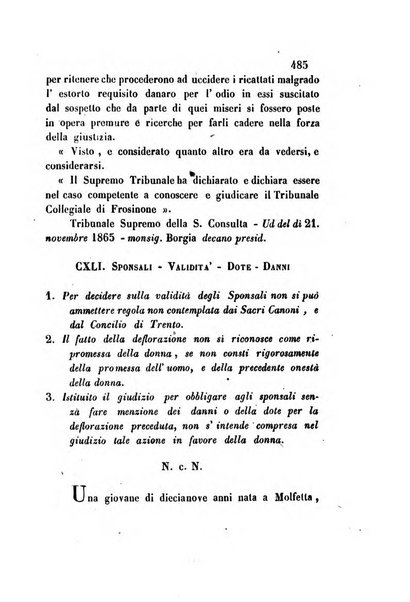 Giornale del Foro in cui si raccolgono le più importanti regiudicate dei supremi tribunali di Roma e dello Stato pontificio in materia civile