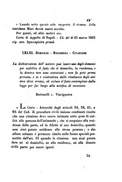 Giornale del Foro in cui si raccolgono le più importanti regiudicate dei supremi tribunali di Roma e dello Stato pontificio in materia civile