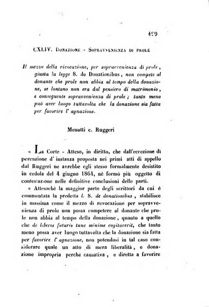 Giornale del Foro in cui si raccolgono le più importanti regiudicate dei supremi tribunali di Roma e dello Stato pontificio in materia civile