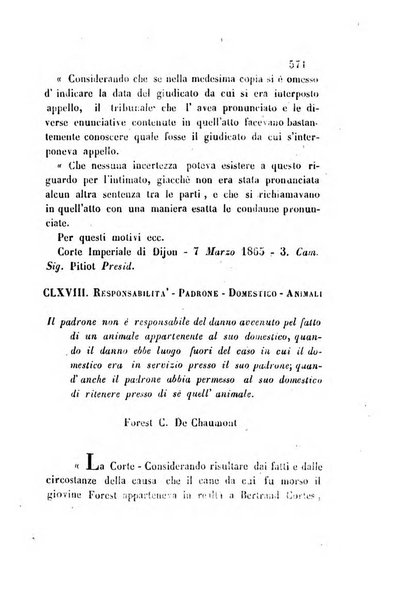 Giornale del Foro in cui si raccolgono le più importanti regiudicate dei supremi tribunali di Roma e dello Stato pontificio in materia civile