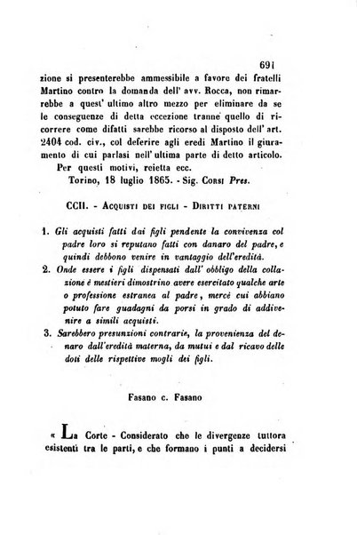 Giornale del Foro in cui si raccolgono le più importanti regiudicate dei supremi tribunali di Roma e dello Stato pontificio in materia civile