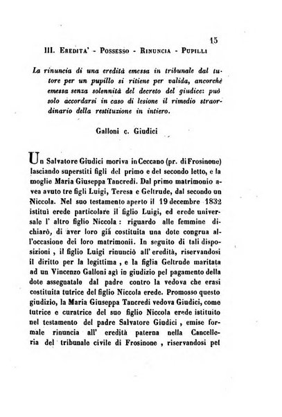 Giornale del Foro in cui si raccolgono le più importanti regiudicate dei supremi tribunali di Roma e dello Stato pontificio in materia civile