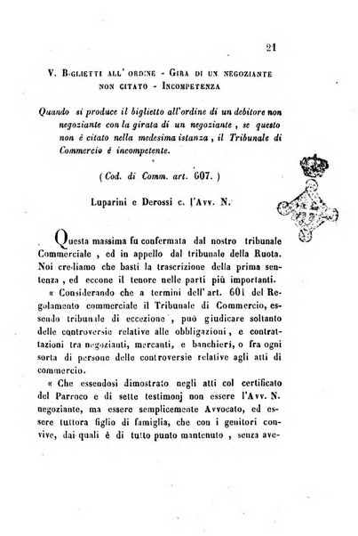 Giornale del Foro in cui si raccolgono le più importanti regiudicate dei supremi tribunali di Roma e dello Stato pontificio in materia civile