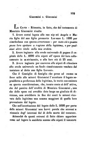 Giornale del Foro in cui si raccolgono le più importanti regiudicate dei supremi tribunali di Roma e dello Stato pontificio in materia civile