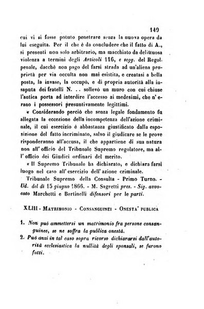 Giornale del Foro in cui si raccolgono le più importanti regiudicate dei supremi tribunali di Roma e dello Stato pontificio in materia civile