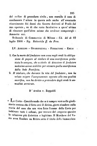 Giornale del Foro in cui si raccolgono le più importanti regiudicate dei supremi tribunali di Roma e dello Stato pontificio in materia civile