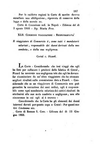 Giornale del Foro in cui si raccolgono le più importanti regiudicate dei supremi tribunali di Roma e dello Stato pontificio in materia civile