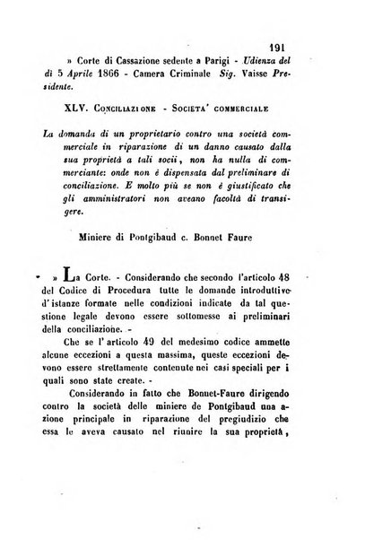 Giornale del Foro in cui si raccolgono le più importanti regiudicate dei supremi tribunali di Roma e dello Stato pontificio in materia civile