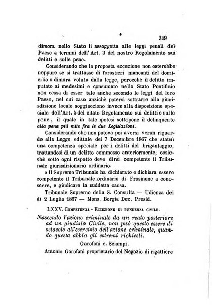 Giornale del Foro in cui si raccolgono le più importanti regiudicate dei supremi tribunali di Roma e dello Stato pontificio in materia civile