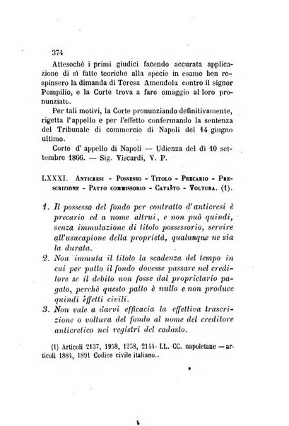 Giornale del Foro in cui si raccolgono le più importanti regiudicate dei supremi tribunali di Roma e dello Stato pontificio in materia civile