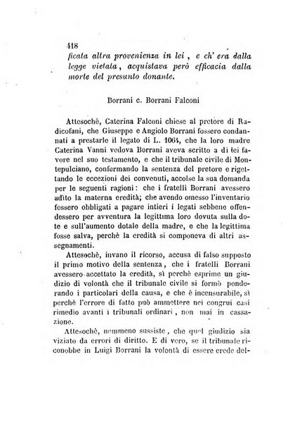 Giornale del Foro in cui si raccolgono le più importanti regiudicate dei supremi tribunali di Roma e dello Stato pontificio in materia civile