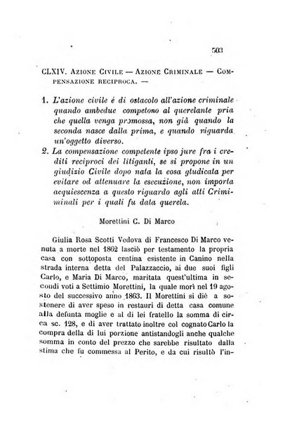 Giornale del Foro in cui si raccolgono le più importanti regiudicate dei supremi tribunali di Roma e dello Stato pontificio in materia civile