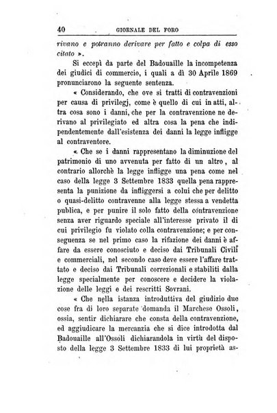 Giornale del Foro in cui si raccolgono le più importanti regiudicate dei supremi tribunali di Roma e dello Stato pontificio in materia civile