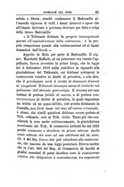 Giornale del Foro in cui si raccolgono le più importanti regiudicate dei supremi tribunali di Roma e dello Stato pontificio in materia civile