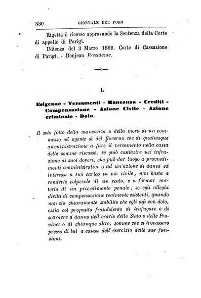 Giornale del Foro in cui si raccolgono le più importanti regiudicate dei supremi tribunali di Roma e dello Stato pontificio in materia civile