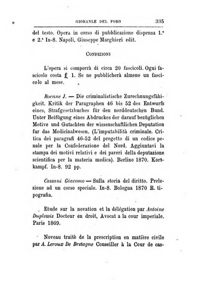 Giornale del Foro in cui si raccolgono le più importanti regiudicate dei supremi tribunali di Roma e dello Stato pontificio in materia civile