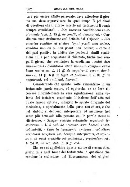 Giornale del Foro in cui si raccolgono le più importanti regiudicate dei supremi tribunali di Roma e dello Stato pontificio in materia civile