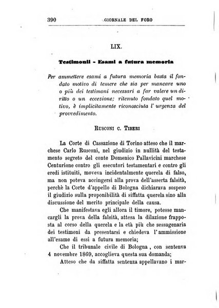 Giornale del Foro in cui si raccolgono le più importanti regiudicate dei supremi tribunali di Roma e dello Stato pontificio in materia civile