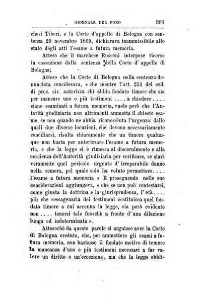 Giornale del Foro in cui si raccolgono le più importanti regiudicate dei supremi tribunali di Roma e dello Stato pontificio in materia civile