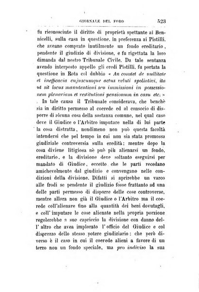 Giornale del Foro in cui si raccolgono le più importanti regiudicate dei supremi tribunali di Roma e dello Stato pontificio in materia civile