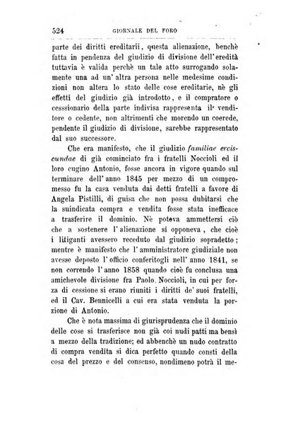 Giornale del Foro in cui si raccolgono le più importanti regiudicate dei supremi tribunali di Roma e dello Stato pontificio in materia civile