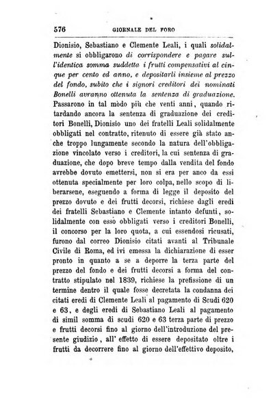 Giornale del Foro in cui si raccolgono le più importanti regiudicate dei supremi tribunali di Roma e dello Stato pontificio in materia civile