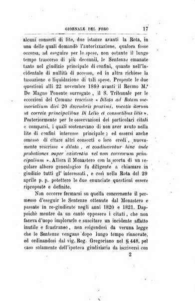 Giornale del Foro in cui si raccolgono le più importanti regiudicate dei supremi tribunali di Roma e dello Stato pontificio in materia civile