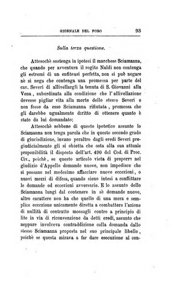 Giornale del Foro in cui si raccolgono le più importanti regiudicate dei supremi tribunali di Roma e dello Stato pontificio in materia civile