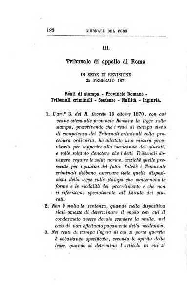 Giornale del Foro in cui si raccolgono le più importanti regiudicate dei supremi tribunali di Roma e dello Stato pontificio in materia civile