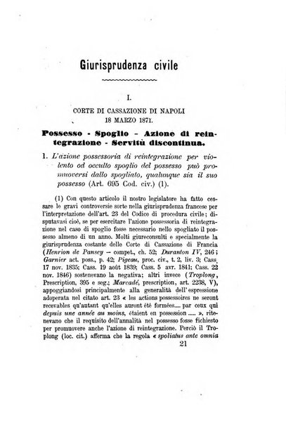 Giornale del Foro in cui si raccolgono le più importanti regiudicate dei supremi tribunali di Roma e dello Stato pontificio in materia civile