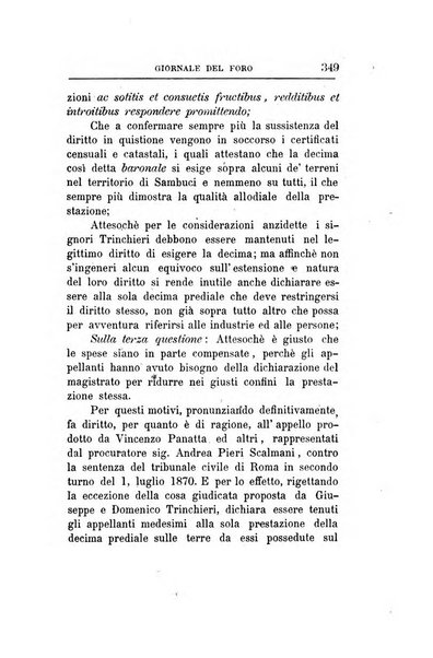 Giornale del Foro in cui si raccolgono le più importanti regiudicate dei supremi tribunali di Roma e dello Stato pontificio in materia civile