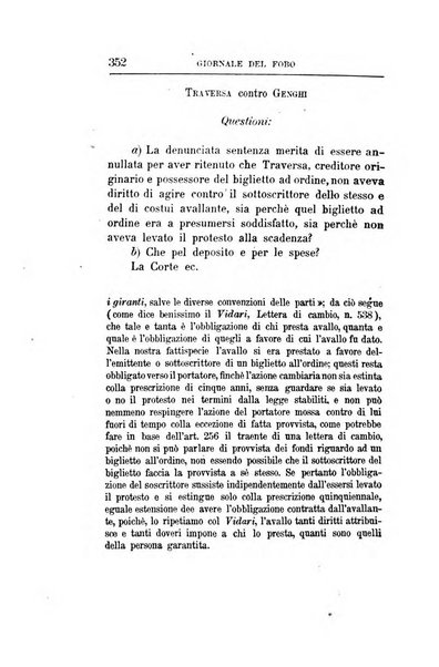 Giornale del Foro in cui si raccolgono le più importanti regiudicate dei supremi tribunali di Roma e dello Stato pontificio in materia civile