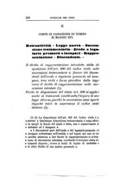 Giornale del Foro in cui si raccolgono le più importanti regiudicate dei supremi tribunali di Roma e dello Stato pontificio in materia civile