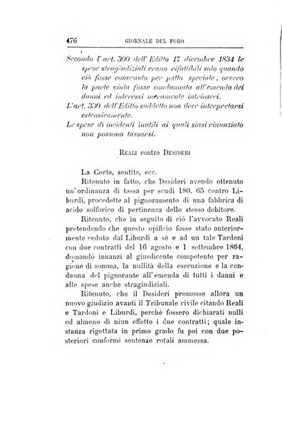 Giornale del Foro in cui si raccolgono le più importanti regiudicate dei supremi tribunali di Roma e dello Stato pontificio in materia civile