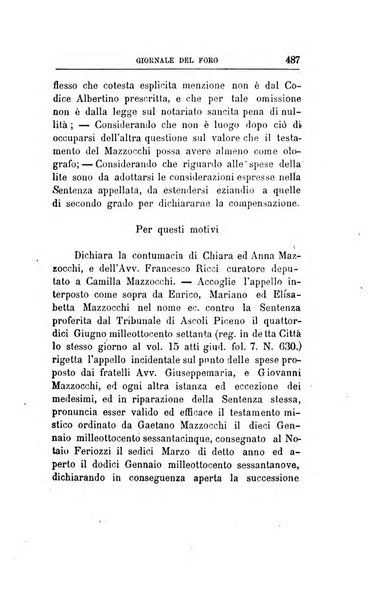 Giornale del Foro in cui si raccolgono le più importanti regiudicate dei supremi tribunali di Roma e dello Stato pontificio in materia civile