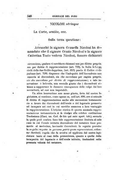 Giornale del Foro in cui si raccolgono le più importanti regiudicate dei supremi tribunali di Roma e dello Stato pontificio in materia civile