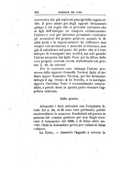 Giornale del Foro in cui si raccolgono le più importanti regiudicate dei supremi tribunali di Roma e dello Stato pontificio in materia civile