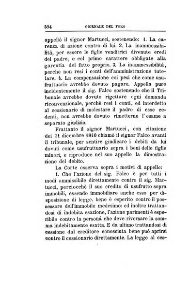 Giornale del Foro in cui si raccolgono le più importanti regiudicate dei supremi tribunali di Roma e dello Stato pontificio in materia civile