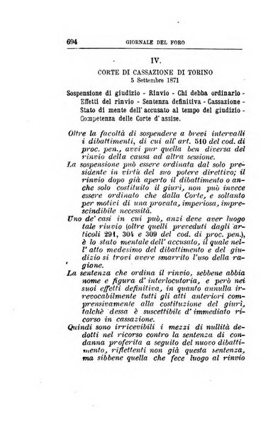 Giornale del Foro in cui si raccolgono le più importanti regiudicate dei supremi tribunali di Roma e dello Stato pontificio in materia civile