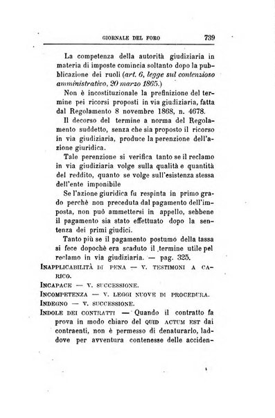 Giornale del Foro in cui si raccolgono le più importanti regiudicate dei supremi tribunali di Roma e dello Stato pontificio in materia civile