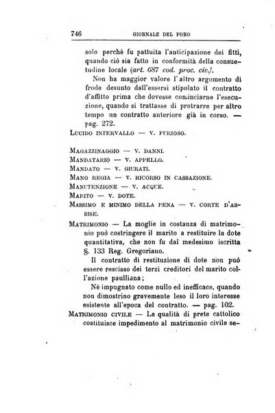 Giornale del Foro in cui si raccolgono le più importanti regiudicate dei supremi tribunali di Roma e dello Stato pontificio in materia civile