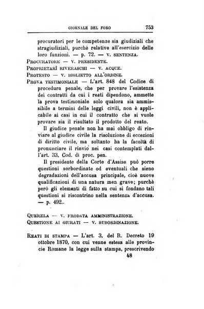 Giornale del Foro in cui si raccolgono le più importanti regiudicate dei supremi tribunali di Roma e dello Stato pontificio in materia civile