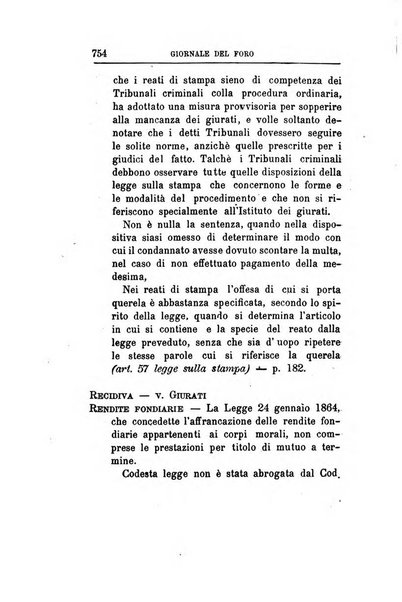 Giornale del Foro in cui si raccolgono le più importanti regiudicate dei supremi tribunali di Roma e dello Stato pontificio in materia civile