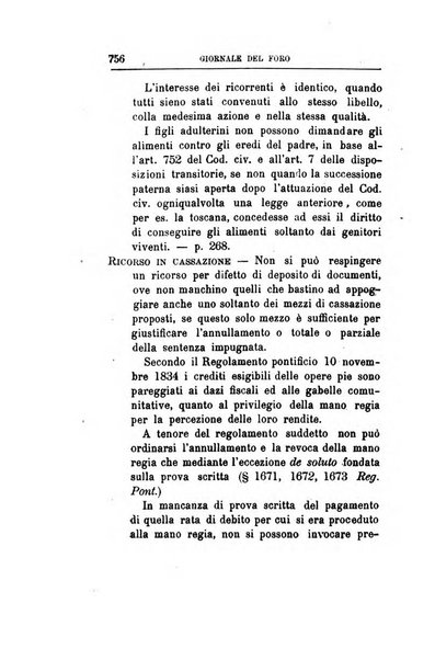 Giornale del Foro in cui si raccolgono le più importanti regiudicate dei supremi tribunali di Roma e dello Stato pontificio in materia civile