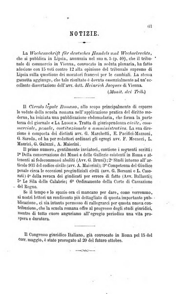 Giornale del Foro in cui si raccolgono le più importanti regiudicate dei supremi tribunali di Roma e dello Stato pontificio in materia civile